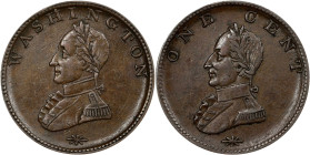Undated (ca. 1820) Washington Double-Head Cent. Musante GW-110, Baker-6, W-11200. Plain Edge. AU-58 (PCGS).
26.9 mm. 121.2 grains. Mostly glossy oliv...
