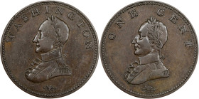 Undated (ca. 1820) Washington Double-Head Cent. Second Obverse. Musante GW-111, Baker-6B, Vlack 29-Y, W-11210. Copper. Plain Edge. AU-50 (PCGS).
28.0...