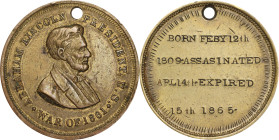 Abraham Lincoln Memorial Badge on a Civil War Soldier's Identification Badge Blank. Brass. Type of Cunningham 6-090B, King-182, Maier-Stahl 6A. Extrem...