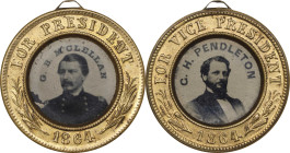 1864 George B. McClellan Campaign Ferrotype. DeWitt-GMcC 1864-51. Gilt Brass Shell. Choice Extremely Fine.
24.6 mm. Plain Edge. Integral suspension l...