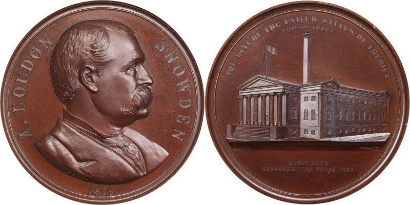 1879 A. Loudon Snowden Medal. Julian MT-11. Bronze. MS-67 BN (NGC).
80 mm. A fi...