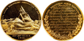 1906 Life Saving Benevolent Association of New York Medal in Gold. By George Hampden Lovett. MS-62 PL (PCGS).
51.2 mm. 50.71 grams. Obv: Sailing ship...