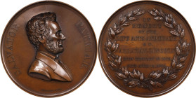 1866 Lincoln Memorial Medal. By Emil Sigel. Miller-1, Cunningham 9-690C, King-244. Bronze. MS-65 BN (NGC).
84 mm. With handsome semi-reflective, waln...