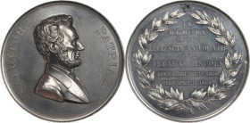 1866 Lincoln Memorial Medal. By Emil Sigel. Miller-1, Cunningham 9-690W, King-244. White Metal. MS-61 (NGC).
84 mm. The scarcer white metal counterpa...
