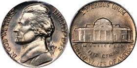 1954 Jefferson Nickel. MS-66 FS (PCGS).
A frosty and largely untoned specimen with a faint golden glimmer across each sides. Free from notable blemis...