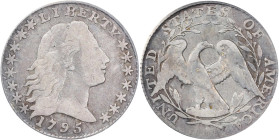 1795 Flowing Hair Half Dime. LM-8, V-5. Rarity-3. Fine-15 (PCGS).
Warm golden-gray obverse toning, the reverse is lighter pewter gray in the center w...