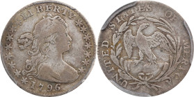 1796 Draped Bust Half Dime. LM-1, V-1. Rarity-3. LIKERTY. Fine-15 (PCGS). CAC.
A popular Guide Book -listed variety, where the B punch for the word L...