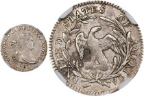 1797 Draped Bust Half Dime. LM-1, V-2. Rarity-3. 15 Stars. EF-40 (NGC).
A generally pewter gray example that displays a few blushes of warmer steely-...