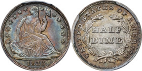 1838 Liberty Seated Half Dime. No Drapery. Large Stars. MS-66 (PCGS).
A jewel of a coin with undeniably original, exceptionally well preserved surfac...