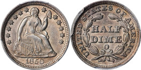 1850-O Liberty Seated Half Dime. Large O. MS-62 (PCGS).
Well struck and essentially untoned. Abundant luster remains on this pleasant example. Valent...