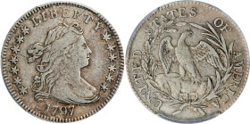 1797 Draped Bust Dime. JR-2. Rarity-4. 13 Stars. VF Details--Cleaned (PCGS).
A predominately slate-grey example with hints of deeper gray surrounding...