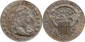 1807 Draped Bust Dime. JR-1. Rarity-1. EF-45 (PCGS). OGH.
The final issue in the Draped Bust dime series, and always in demand to represent the Heral...