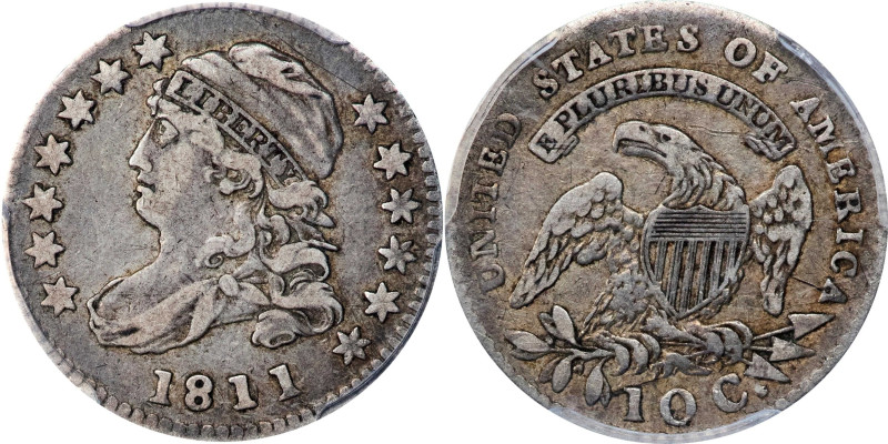 1811/09 Capped Bust Dime. JR-1. Rarity-3. VF-25 (PCGS).
A handsome piece with c...