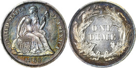 1863 Liberty Seated Dime. Fortin-101. Rarity-4. Proof-64 (PCGS).
Just 460 Proof dimes were coined in this low mintage year, a challenging one given t...
