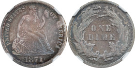 1871 Liberty Seated Dime. Fortin-Unlisted. Proof-67 (NGC).
An exceptional Superb Gem that boasts not only intense blue and rose toning, but nearly pe...