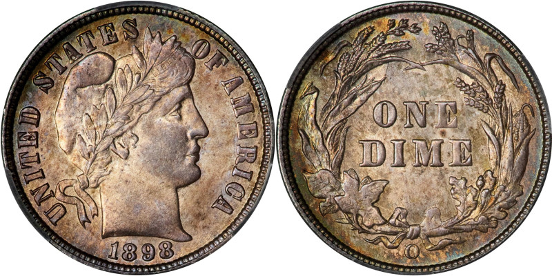 1898-O Barber Dime. MS-66 (CACG).
A lustrous and attractive original Gem. Satin...
