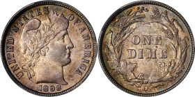 1898-O Barber Dime. MS-66 (CACG).
A lustrous and attractive original Gem. Satiny surfaces are dressed in a mixture of light pewter-gray with blushes ...