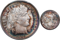 1906-O Barber Dime. MS-66+ (PCGS). CAC.
Lustrous surfaces are splashed with mottled olive-blue and rose-russet patina that delivers strong eye appeal...