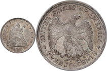1875-CC Twenty-Cent Piece. BF-4. Rarity-2. MS-63 (PCGS).
A satiny, warmly toned example dressed in blended pewter gray, steel-olive, champagne-gold a...