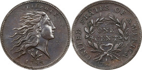 1793 Flowing Hair Cent. Wreath Reverse. S-9, B-12. Rarity-2. Vine and Bars Edge. AU-50 BN (NGC).
Offered is an uncommonly well produced and preserved...