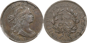 1804 Draped Bust Cent. S-266, B-1. Rarity-2. AU Details--Edge Repaired (PCGS).
While any 1804 Draped Bust cent that appears at auction represents a s...