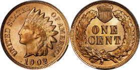 1902 Indian Cent. MS-67 RD (CACG).
A phenomenal coin that numbers among the very finest certified circulation strike 1902 cents. It is a virtually bl...