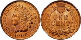 1906 Indian Cent. MS-67 RD (NGC).
This top-of-the-census Superb Gem delivers outstanding quality and superior eye appeal in a late date Indian cent. ...