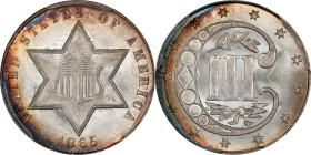 1865 Silver Three-Cent Piece. MS-68 (PCGS). CAC. CMQ.
A significant condition rarity whose offering here follows on our sale of the unique 1865 trime...