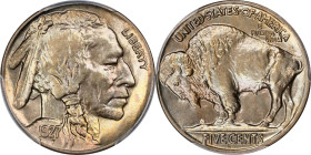 1927-S Buffalo Nickel. MS-65 (PCGS).
Faint pastels of gold, pink, and blue accent the satiny surfaces of this Gem. Nicely struck for the issue with s...