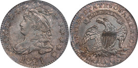 1821 Capped Bust Dime. JR-7. Rarity-2. Large Date. MS-65 (NGC).
Pleasingly original surfaces are warmly and evenly toned in olive-gray patina. Both s...