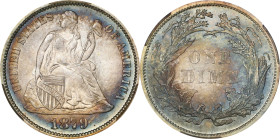 1879 Liberty Seated Dime. Fortin-104a. Rarity-4. Repunched Date. MS-68 (CACG).
A gorgeous 1879 dime, a coin that clearly has been lovingly cared for ...