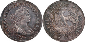 1796 Draped Bust Quarter. B-2. Rarity-3. AU-58 (NGC).
This well centered near-Mint example offers strong design definition for the issue, especially ...