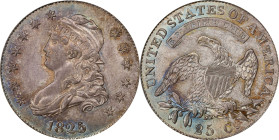 1825/4/2 Capped Bust Quarter. B-3. Rarity-3. MS-62 (PCGS). Gold CAC. CMQ-X.
An exciting offering for the CAC collector, this is the only 1825 quarter...