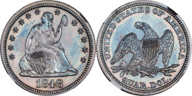 1848 Liberty Seated Quarter. Briggs-Unlisted. Proof-65 (NGC).
A fantastic early Proof Liberty Seated quarter rarity. This is a deeply and vividly ton...