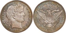 1909-O Barber Quarter. MS-66+ (CACG).
This beautiful piece boasts a rich blend of steel-olive and copper-gray patina that dances over the lustrous fi...