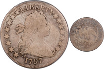 1797 Draped Bust Half Dollar. Small Eagle. O-101a, T-1. Rarity-4+. 15 Stars. Good-6 (PCGS). CAC. CMQ.
Amato Unlisted. A handsome and evenly worn exam...
