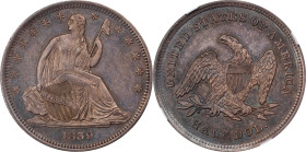 1839 Liberty Seated Half Dollar. No Drapery. WB-1. Rarity-3. MS-63 (NGC).
This gorgeous example delivers a vibrant palette of soft iridescence on eac...