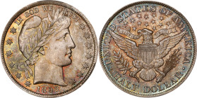 1893 Barber Half Dollar. MS-67 (CACG).
This vividly toned and beautiful example exhibits the most varied toning on the obverse, where shades of antiq...