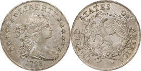 1798 Draped Bust Silver Dollar. Small Eagle. BB-82, B-1a. Rarity-3. 13 Stars on Obverse. EF-45 (PCGS).
Offered is a desirable Choice EF example of th...