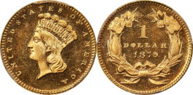 1879 Gold Dollar. JD-1. Rarity-6. Proof-64 Cameo (PCGS). CMQ.
This is a very rare issue in Proof as there were only 30 pieces struck in this format, ...