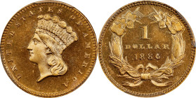 1886 Gold Dollar. JD-1. Rarity-4. Centered Date. Proof-67 (PCGS).
A gorgeous jewel of a coin with frosty matte-like devices set against modestly mirr...