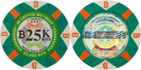 2016 BTCC "Poker Chip" 0.025 Bitcoin. Loaded. Firstbits 1Hee8Zh7PC. Serial No. C00201. Series C. Clay Composite. MS-69 (PCGS).
Loaded with 0.025 BTC....