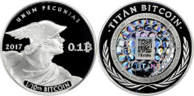 Redeemed 2017 Titan Mint 0.1 Bitcoin. Firstbits 17BoVdHe. 1oz .999 Fine Silver. Proof-69 Deep Cameo (PCGS).
Redeemed and non-loaded. Struck in 1oz of...