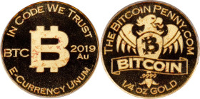 2019 Bitcoin Penny Co. Bitcoin-Themed Gold Token. Eagle Facing Right. 1/4oz .999 Fine Gold. MS-68 PL (ICG).
Unfunded and non-loaded. Just 100 were st...