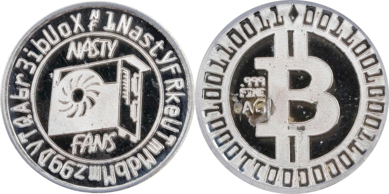 2013 Nasty Fans Bitcoin-Themed Silver Round. 1 Gram of .999 Fine Silver. MS-64 P...