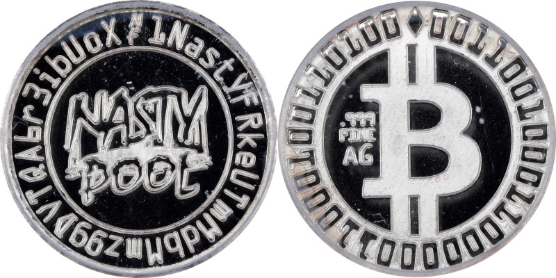 2014 Nasty Pool Bitcoin-Themed Silver Token. 1 Gram of .999 Fine Silver. MS-69 P...
