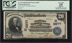 Rossville, Illinois. $20 1902 Plain Back. Fr. 653. Farmers NB. Charter #9877. PCGS Currency Very Fine 25 Apparent. Small Edge Tear and Minor Damage at...