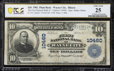 Wayne City, Illinois. $10 1902 Plain Back. Fr. 631. First NB. Charter #10460. PCGS Banknote Very Fine 25.
Even though a total of 20 notes are recorde...