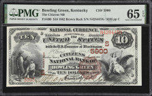 Bowling Green, Kentucky. $10 1882 Brown Back. Fr. 490. Citizens NB. Charter #5900. PMG Gem Uncirculated 65 EPQ.
A lovely piece from a run of high-gra...