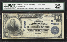Horse Cave, Kentucky. $10 1902 Plain Back. Fr. 624. First NB. Charter #7602. PMG Very Fine 25.
Located just off of Interstate 65 in Hart County chanc...